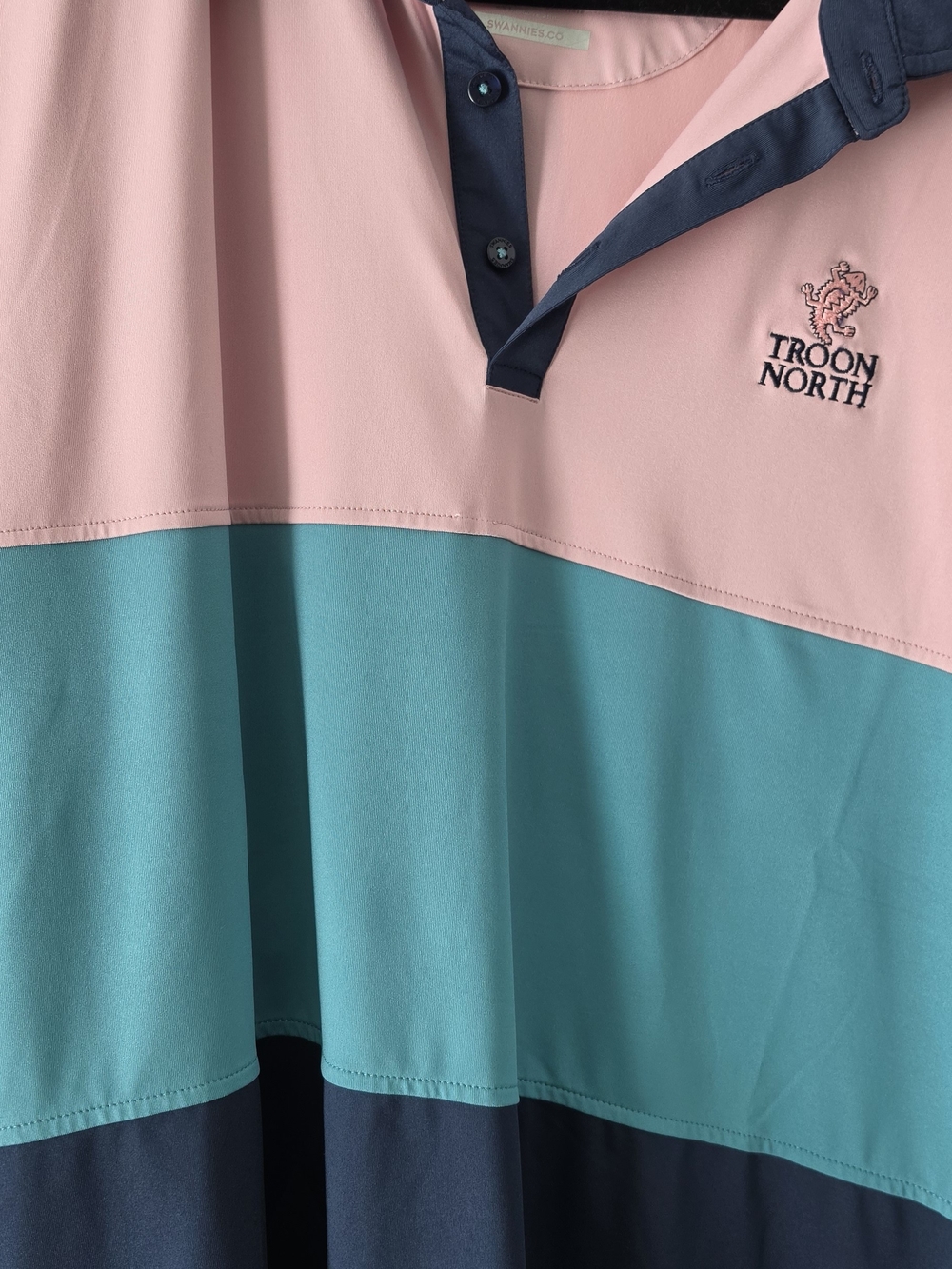 Men’s Colorblock Polo Shirt - Pink, Teal & Navy- Troon North Golf Course Logo